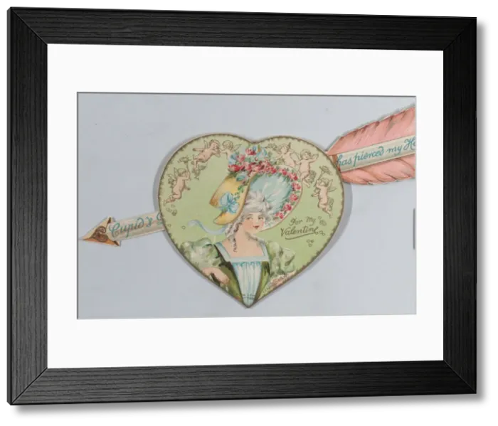 Framed Print : Valentine - Mechanical - Heart with arrow opens, image of a woman, ca. 1875. ca. 1875. Creator: Anon Framed Print : Valentine - Mechanical - Heart with arrow opens, image of a woman, ca. 1875. ca. 1875. Creator: Anon