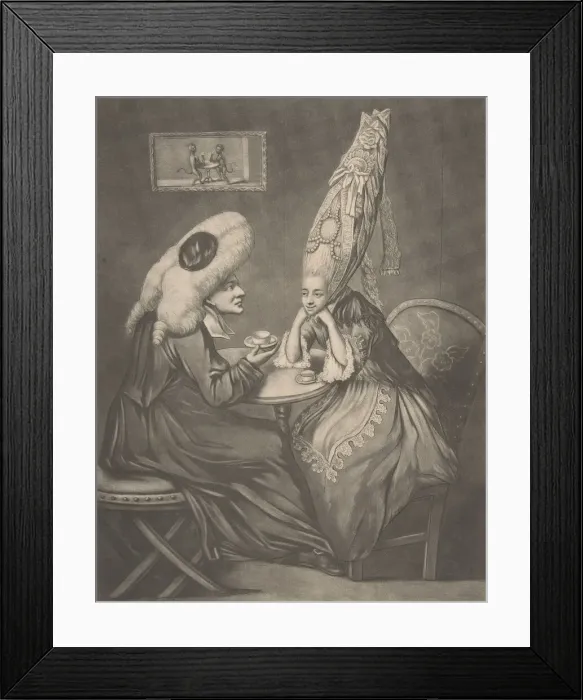 Framed Print : Miss Prattle Consulting Doctor Double Fee about her Pantheon Head Dress, 1772. 1772. Creator: Anon Framed Print : Miss Prattle Consulting Doctor Double Fee about her Pantheon Head Dress, 1772. 1772. Creator: Anon