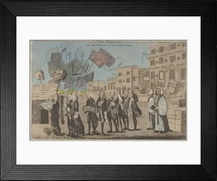Framed Print : The Repeal, or the Funeral of Miss Ame-Stamp, 1766. 1766. Creator: Anon