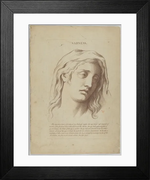 Framed Print : Sadness (from Heads Representing the Various Passions of the Soul; as they are Expressed i... 1765. Creator: Anon) Framed Print : Sadness (from Heads Representing the Various Passions of the Soul; as they are Expressed i... 1765. Creator: Anon)