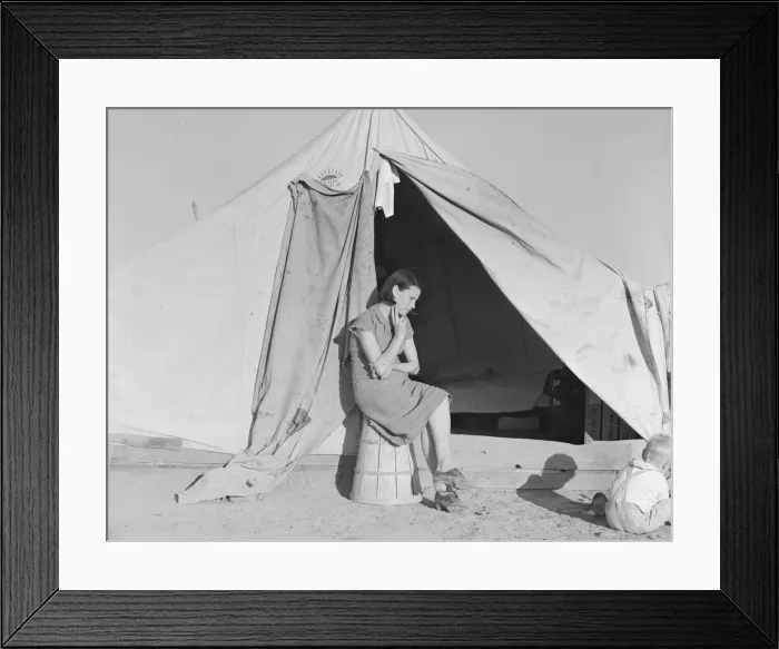 Framed Print : Young migrant mother... FSA emergency camp, Calipatria, California, 1939. Creator: Dorothea Lange Framed Print : Young migrant mother... FSA emergency camp, Calipatria, California, 1939. Creator: Dorothea Lange