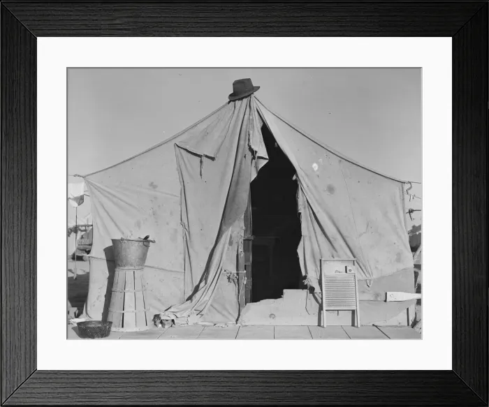 Framed Print : One of a row of tents, home of a pea picker, near Calipatria, Imperial Valley, California, 1939. Creator: Dorothea Lange Framed Print : One of a row of tents, home of a pea picker, near Calipatria, Imperial Valley, California, 1939. Creator: Dorothea Lange