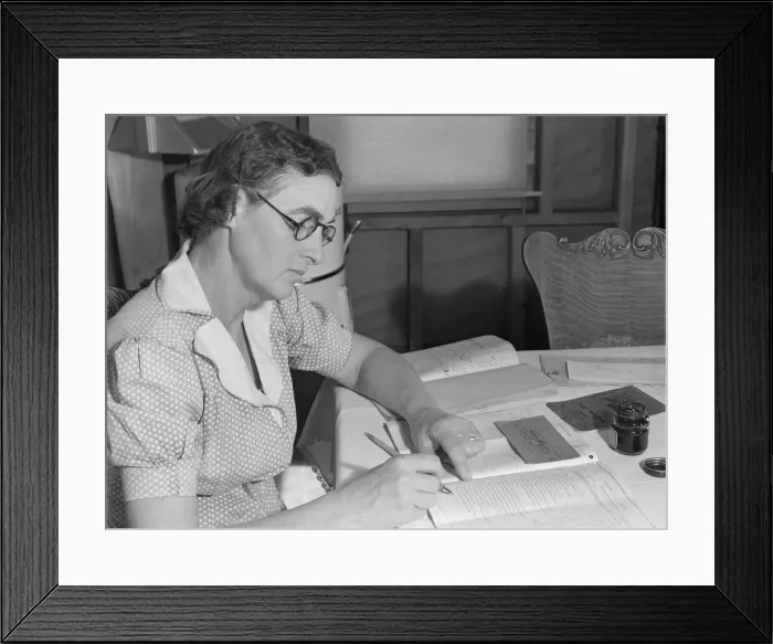 Framed Print : Wife of FSA borrower keeps account of loan of... Dead Ox Flat, Malheur County, Oregon, 1939. Creator: Dorothea Lange Framed Print : Wife of FSA borrower keeps account of loan of... Dead Ox Flat, Malheur County, Oregon, 1939. Creator: Dorothea Lange