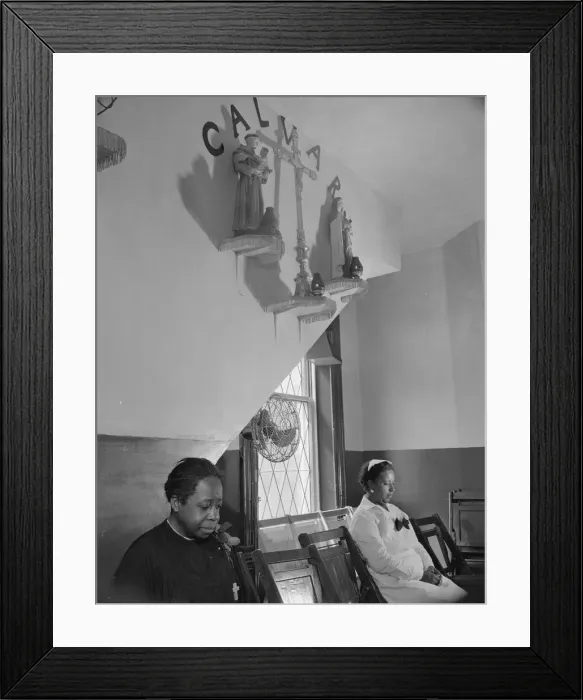 Framed Print : Sitting beneath the emblem of the crucifixion of Jesus on Calvary, Washington, D. C. 1942. Creator: Gordon Parks Framed Print : Sitting beneath the emblem of the crucifixion of Jesus on Calvary, Washington, D. C. 1942. Creator: Gordon Parks