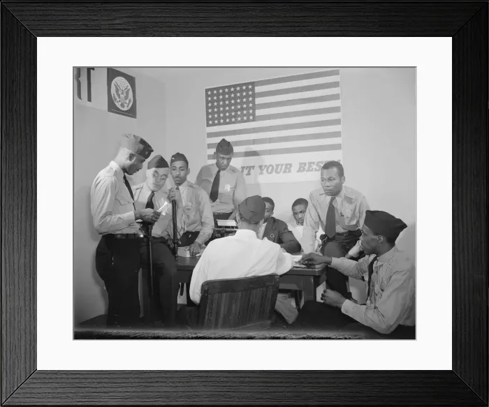 Framed Print : Auxiliary police at a weekly meeting, Washington, D. C. 1942. Creator: Gordon Parks Framed Print : Auxiliary police at a weekly meeting, Washington, D. C. 1942. Creator: Gordon Parks
