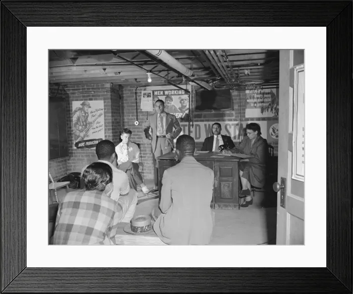 Framed Print : Air raid wardens meeting in zone nine, Southwest area, Washington, D. C, 1942. Creator: Gordon Parks Framed Print : Air raid wardens meeting in zone nine, Southwest area, Washington, D. C, 1942. Creator: Gordon Parks