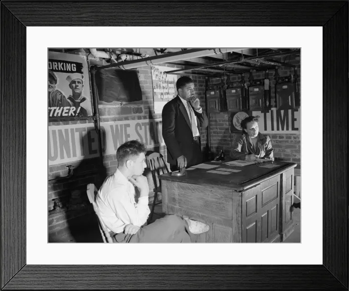 Framed Print : Air raid wardens meeting in zone nine, Southwest area, Washington, D. C, 1942. Creator: Gordon Parks Framed Print : Air raid wardens meeting in zone nine, Southwest area, Washington, D. C, 1942. Creator: Gordon Parks