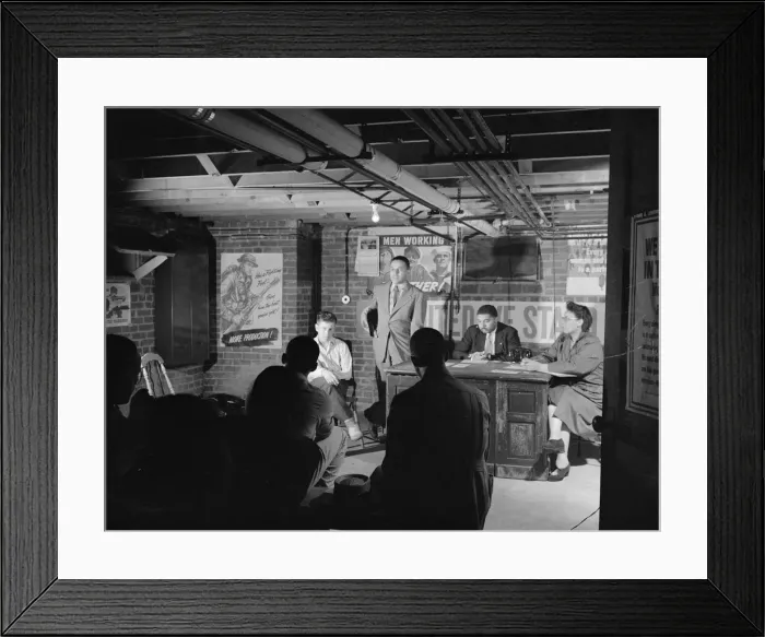 Framed Print : Air raid wardens meeting in zone nine, Southwest area, Washington, D. C, 1942. Creator: Gordon Parks Framed Print : Air raid wardens meeting in zone nine, Southwest area, Washington, D. C, 1942. Creator: Gordon Parks