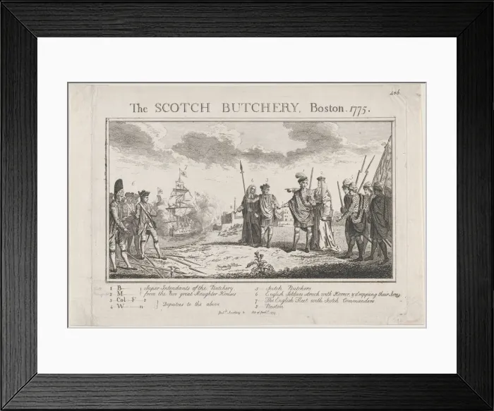 Framed Print : The Scotch Butchery, Boston, 1775, 1775. 1775. Creator: Anon Framed Print : The Scotch Butchery, Boston, 1775, 1775. 1775. Creator: Anon