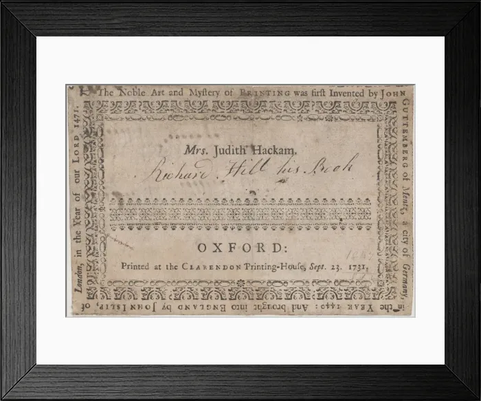 Framed Print : Book Label for Mrs. Judith Hackam, 19th century. 19th century. Creator: Anon Framed Print : Book Label for Mrs. Judith Hackam, 19th century. 19th century. Creator: Anon