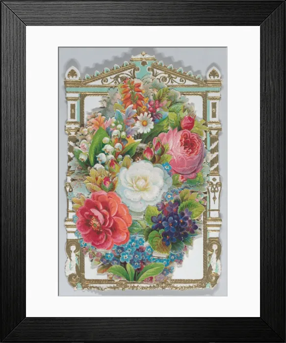 Framed Print : Valentine - Mechanical -- armoire, family, flowers, ca. 1875. ca. 1875. Creator: Anon Framed Print : Valentine - Mechanical -- armoire, family, flowers, ca. 1875. ca. 1875. Creator: Anon