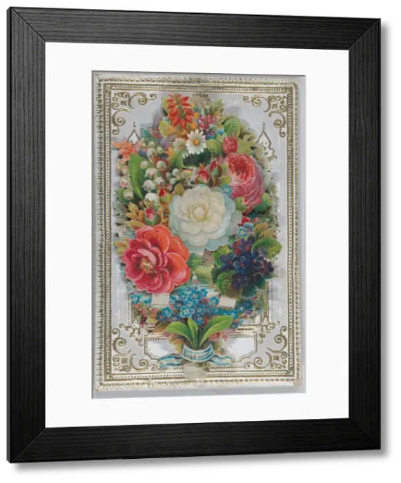 Framed Print : Valentine - Mechanical, flowers with hidden messages, sachet, ca. 1875. ca. 1875. Creator: Anon Framed Print : Valentine - Mechanical, flowers with hidden messages, sachet, ca. 1875. ca. 1875. Creator: Anon
