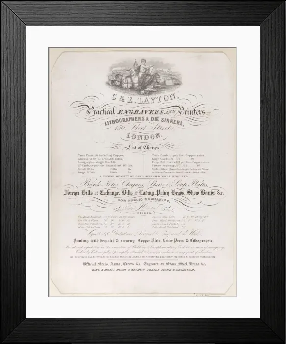 Framed Print : Trade Card for Charles and Edwin Layton, Engravers and Printers, ca. 1800. ca. 1800. Creator: Anon Framed Print : Trade Card for Charles and Edwin Layton, Engravers and Printers, ca. 1800. ca. 1800. Creator: Anon