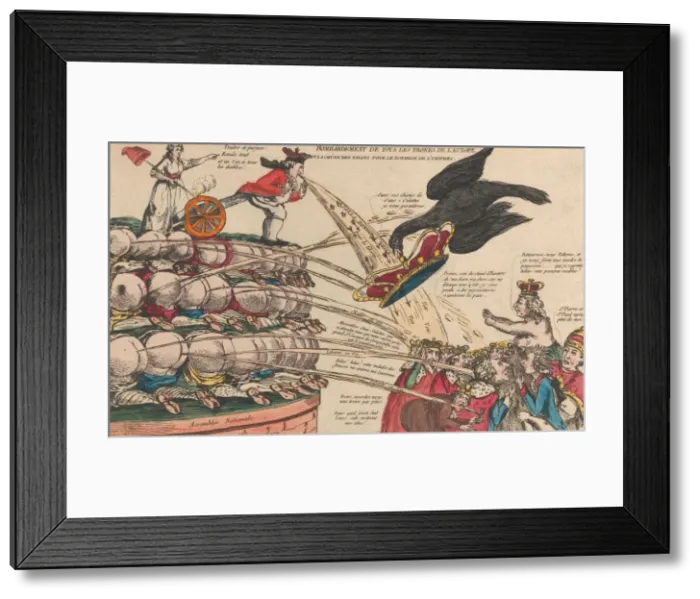 Framed Print : The Bombardment of All the Thrones of Europe and the Fall of the Tyrants for the Happi... ca. 1792. Creator: Anon Framed Print : The Bombardment of All the Thrones of Europe and the Fall of the Tyrants for the Happi... ca. 1792. Creator: Anon