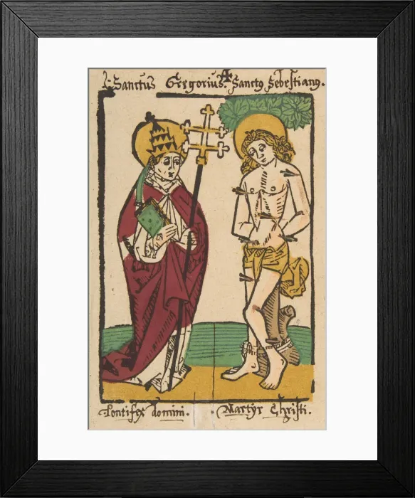 Framed Print : St. Gregory and St. Sebastian (Schr. 1493x), 15th century. 15th century. Creator: Anon Framed Print : St. Gregory and St. Sebastian (Schr. 1493x), 15th century. 15th century. Creator: Anon
