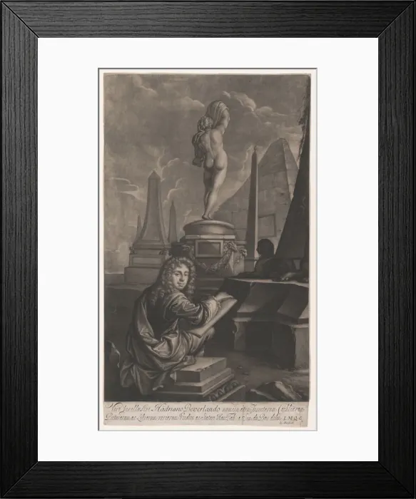 Framed Print : Portrait of Adrian Beverland Drawing a Statue of Callipygian Venus, 1686. Creator: Isaac Beckett Framed Print : Portrait of Adrian Beverland Drawing a Statue of Callipygian Venus, 1686. Creator: Isaac Beckett