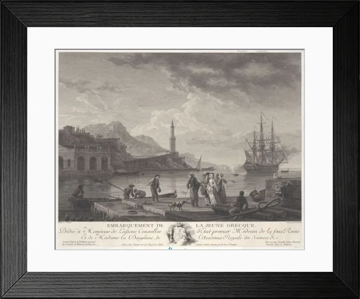 Framed Print : Embarkation of the Young Greek, ca. 1771. Creator: Yves Le Gouaz