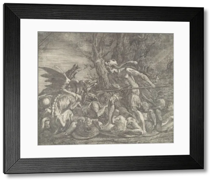 Framed Print : Cadmus killing the Dragon, ca. 1540-45. Creator: Leon Davent Framed Print : Cadmus killing the Dragon, ca. 1540-45. Creator: Leon Davent