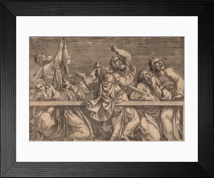 Framed Print : The Apostles Looking at Christ and the Virgin in a Glory of Angels (bottom left plate), 1546. Creator: Leon Davent Framed Print : The Apostles Looking at Christ and the Virgin in a Glory of Angels (bottom left plate), 1546. Creator: Leon Davent