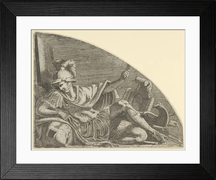 Framed Print : Mars seated on his Trophies, ca. 1542-45. Creator: Leon Davent Framed Print : Mars seated on his Trophies, ca. 1542-45. Creator: Leon Davent