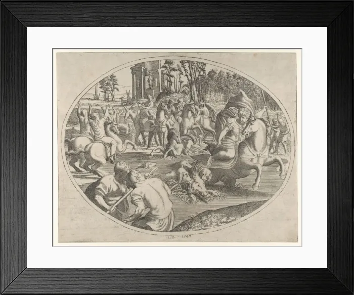 Framed Print : Young Man Hunting a Wild Boar, 1547. Creator: Leon Davent Framed Print : Young Man Hunting a Wild Boar, 1547. Creator: Leon Davent