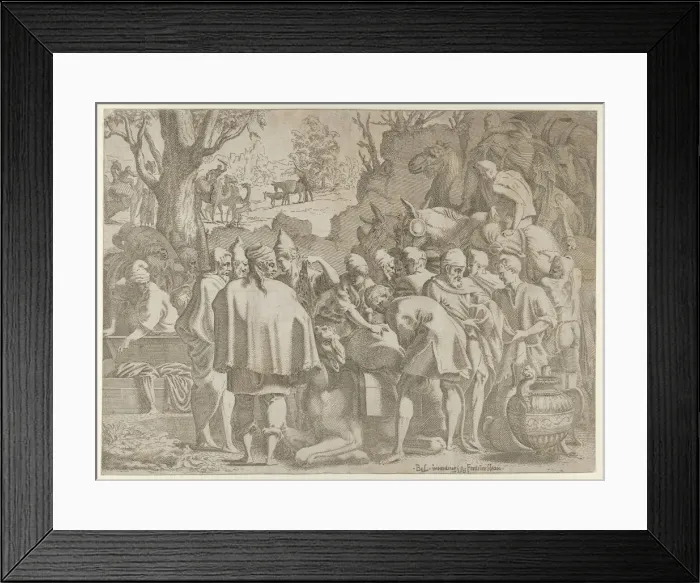 Framed Print : Search through the baggage of Josephs brothers, ca. 1540-56. Creator: Leon Davent Framed Print : Search through the baggage of Josephs brothers, ca. 1540-56. Creator: Leon Davent