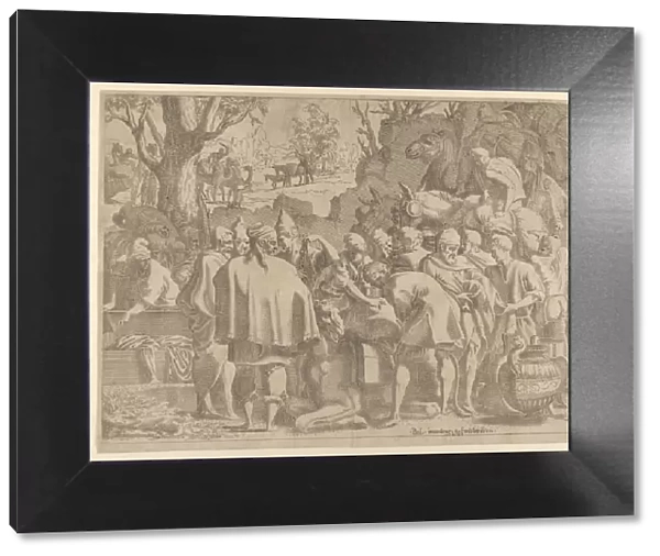 Men Gathered Around a Camel, mid-16th century. Creator: Leon Davent