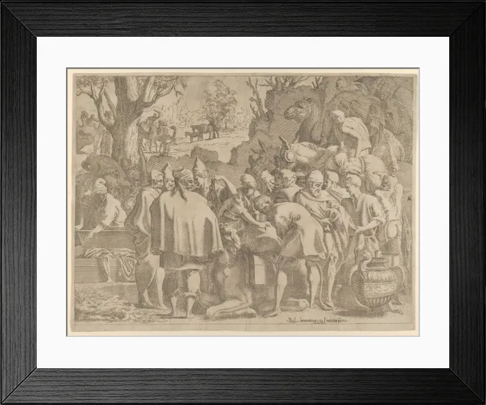 Framed Print : Men Gathered Around a Camel, mid-16th century. Creator: Leon Davent Framed Print : Men Gathered Around a Camel, mid-16th century. Creator: Leon Davent