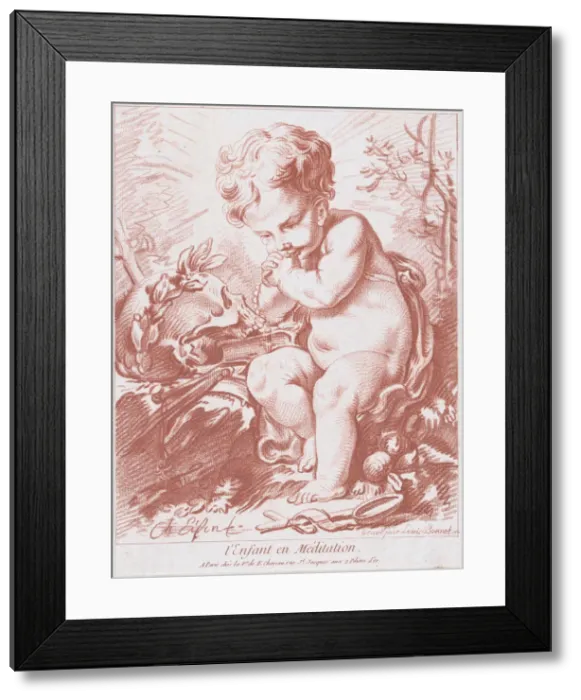 Framed Print : The Meditating Child, ca. 1760. Creator: Louis Marin Bonnet