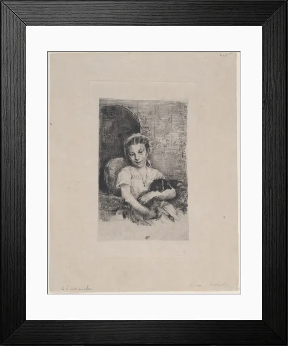Framed Print : Mlle Chabot, danseuse de l Opera, ou Jeune fille au chien, 1888. Creator: Marcellin-Gilbert Desboutin Framed Print : Mlle Chabot, danseuse de l Opera, ou Jeune fille au chien, 1888. Creator: Marcellin-Gilbert Desboutin