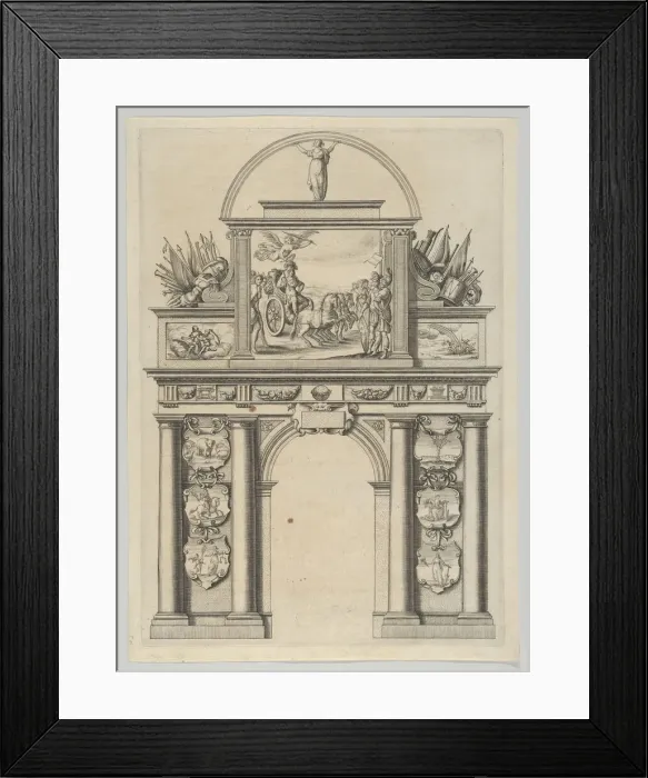 Framed Print : Triumphal arch, from Eloges et discours sur la triomphante reception du Roy en sa ville d... 1629. Creator: Melchior Tavernier Framed Print : Triumphal arch, from Eloges et discours sur la triomphante reception du Roy en sa ville d... 1629. Creator: Melchior Tavernier