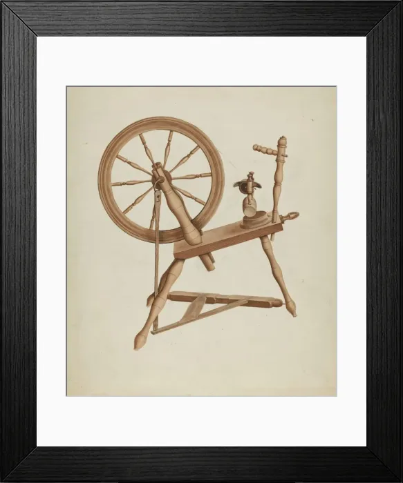 Framed Print : Shaker Flax Spinning Wheel, c. 1936. Creator: Lon Cronk Framed Print : Shaker Flax Spinning Wheel, c. 1936. Creator: Lon Cronk