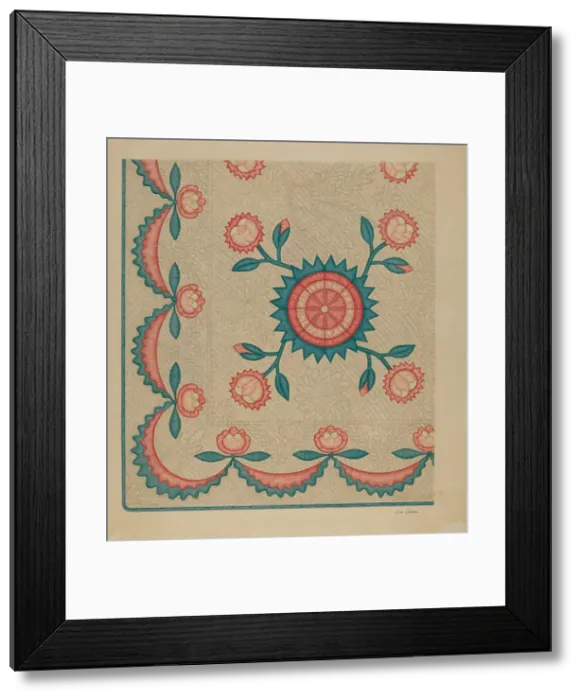 Framed Print : Appliqued Quilt, 1935 / 1942. Creator: Lon Cronk Framed Print : Appliqued Quilt, 1935 / 1942. Creator: Lon Cronk