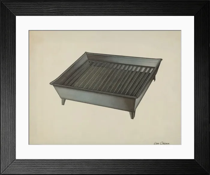 Framed Print : Shaker Tin Dish Drainer, c. 1941. Creator: Lon Cronk Framed Print : Shaker Tin Dish Drainer, c. 1941. Creator: Lon Cronk