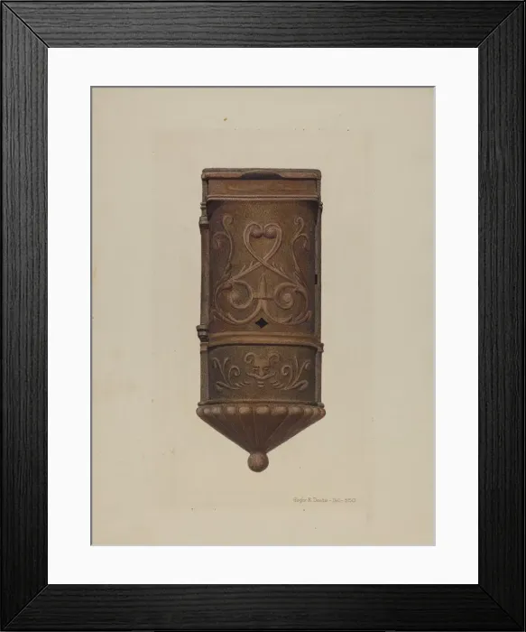 Framed Print : Cast Iron Mail Box, c. 1942. Creator: Roger Deats Framed Print : Cast Iron Mail Box, c. 1942. Creator: Roger Deats