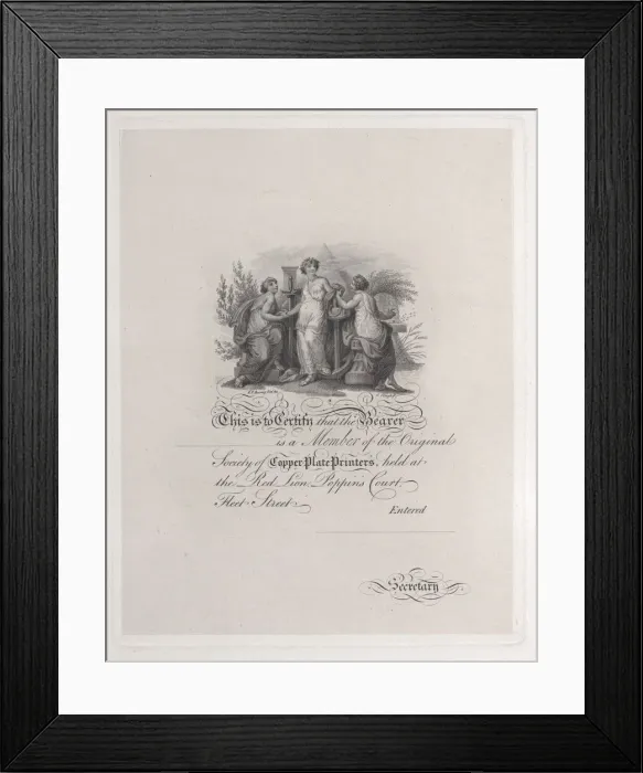 Framed Print : Certificate of Membership for the Society of Copper Plate Printers, 19th century. 19th century. Creator: Edward Francis Burney Framed Print : Certificate of Membership for the Society of Copper Plate Printers, 19th century. 19th century. Creator: Edward Francis Burney