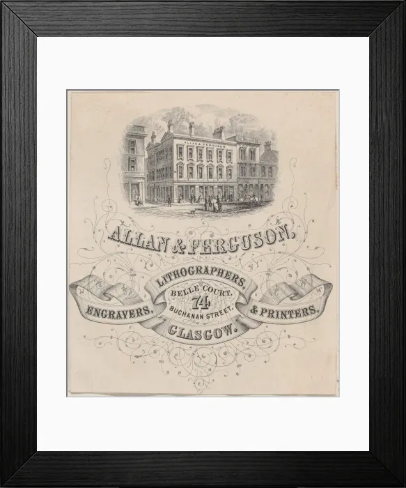 Framed Print : Trade Card for Allan & Ferguson, Engravers, Lithographers & Printers, 19th century. 19th century. Creator: Anon Framed Print : Trade Card for Allan & Ferguson, Engravers, Lithographers & Printers, 19th century. 19th century. Creator: Anon