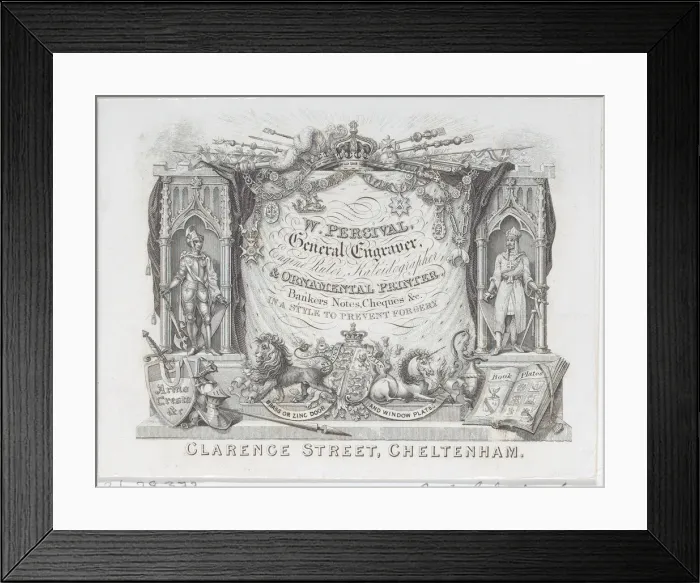 Framed Print : Trade Card for W. Percival, General Engraver & Ornamental Printer, 19th century. 19th century. Creator: Anon Framed Print : Trade Card for W. Percival, General Engraver & Ornamental Printer, 19th century. 19th century. Creator: Anon