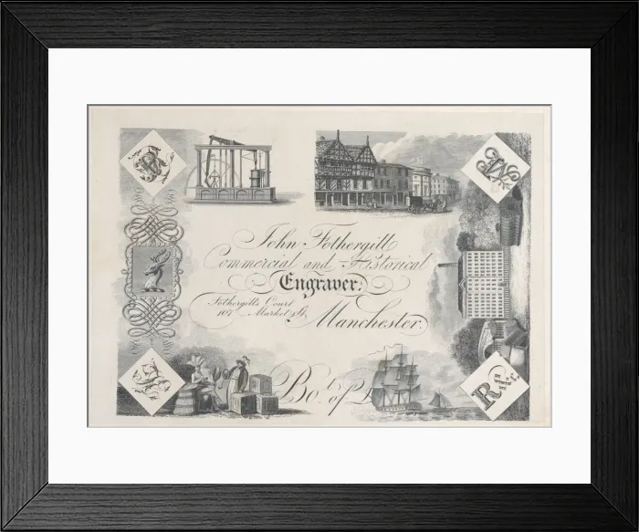 Framed Print : Trade Card for John Fothergill, Commercial and Historical Engraver, 19th century. 19th century. Creator: Anon Framed Print : Trade Card for John Fothergill, Commercial and Historical Engraver, 19th century. 19th century. Creator: Anon