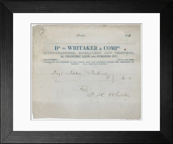 Framed Print : Trade Card for Dr. Whitaker & Co. Lithogravers, Engravers and Printers, 19th century. 19th century Creator: Anon Framed Print : Trade Card for Dr. Whitaker & Co. Lithogravers, Engravers and Printers, 19th century. 19th century Creator: Anon