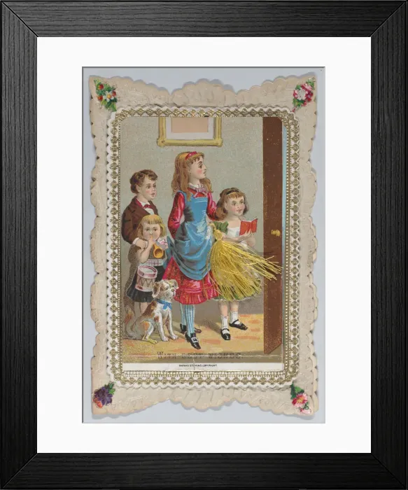 Framed Print : Valentine - Mechanical - pull down tassel reveals scene, ca. 1875. ca. 1875. Creator: Anon Framed Print : Valentine - Mechanical - pull down tassel reveals scene, ca. 1875. ca. 1875. Creator: Anon