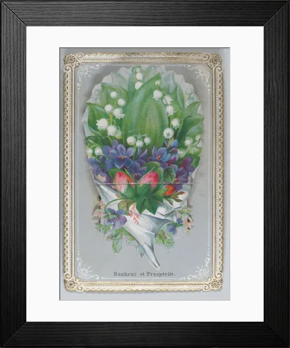 Framed Print : Valentine - Mechanical bouquet, baby boy bunting, ca. 1875. ca. 1875. Creator: Anon Framed Print : Valentine - Mechanical bouquet, baby boy bunting, ca. 1875. ca. 1875. Creator: Anon