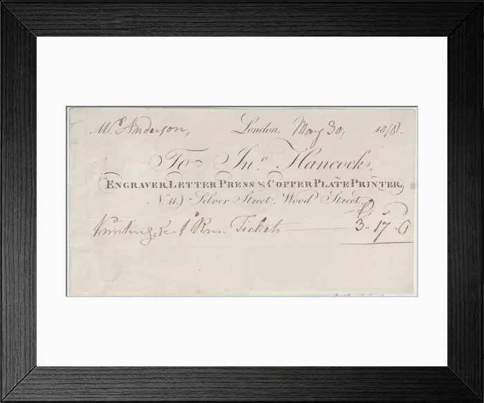 Framed Print : Trade Card for John Hancock, Engraver, Letter Press & Copper Plate Printer, 1818. 1818. Creator: Anon Framed Print : Trade Card for John Hancock, Engraver, Letter Press & Copper Plate Printer, 1818. 1818. Creator: Anon