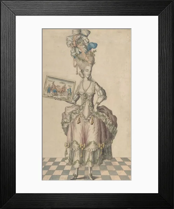 Framed Print : Robe ala Circassienne Garnie ala Chartres: la Coeffure de meme, Avec le Tableau des Eve... 1770s. Creator: Anon Framed Print : Robe ala Circassienne Garnie ala Chartres: la Coeffure de meme, Avec le Tableau des Eve... 1770s. Creator: Anon
