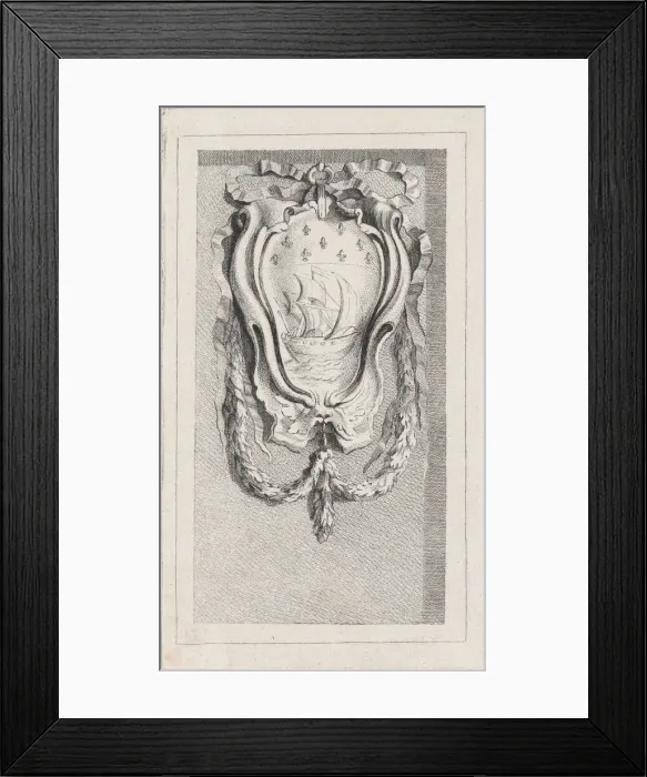 Framed Print : Sailboat within a cartouche, after a bas-relief on the Fontai... possibly mid to late 18th century. Creator: Anon Framed Print : Sailboat within a cartouche, after a bas-relief on the Fontai... possibly mid to late 18th century. Creator: Anon