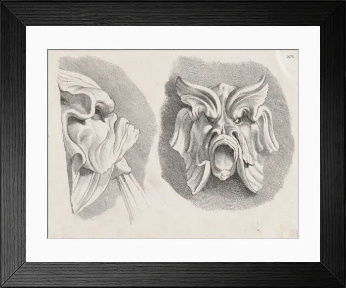 Framed Print : Fountain head, after the Fontaine des Quatre-Saisons (Paris)... possibly mid to late 18th century. Creator: Anon Framed Print : Fountain head, after the Fontaine des Quatre-Saisons (Paris)... possibly mid to late 18th century. Creator: Anon