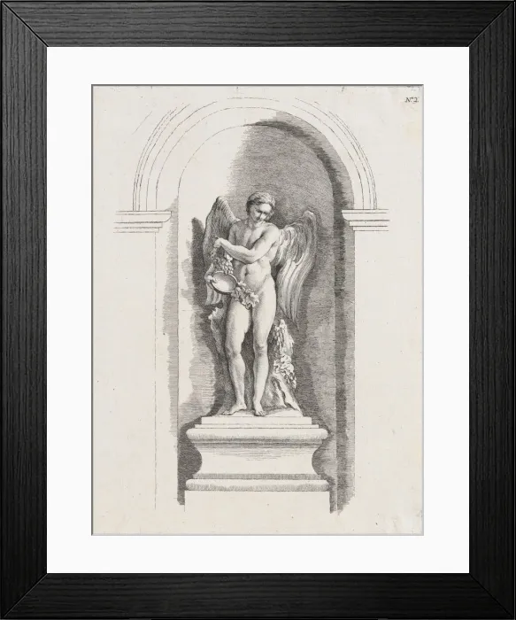 Framed Print : Standing male angel holding an empty bowl and looking down; a... possibly mid to late 18th century. Creator: Anon Framed Print : Standing male angel holding an empty bowl and looking down; a... possibly mid to late 18th century. Creator: Anon