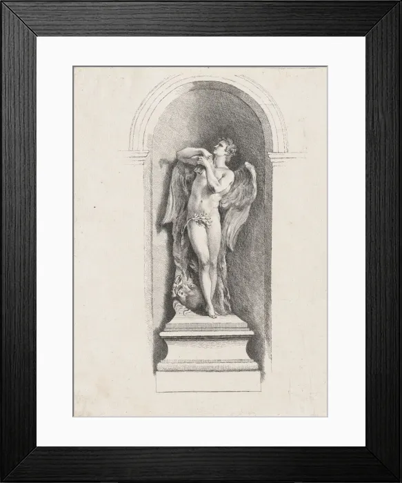 Framed Print : Standing male angel looking up and holding a flute; after Fon... possibly mid to late 18th century. Creator: Anon Framed Print : Standing male angel looking up and holding a flute; after Fon... possibly mid to late 18th century. Creator: Anon