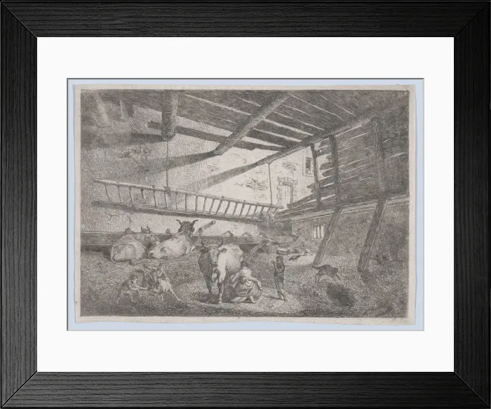 Framed Print : Interior of a Barn with Milkmaid, ca. 1800. ca. 1800. Creator: Anon