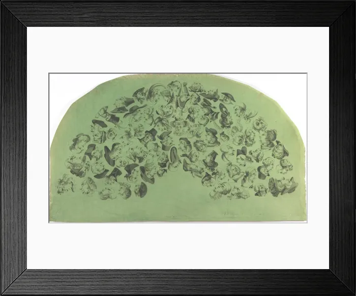 Framed Print : Fan Leaf Decorated with Caricatures and Reversible Heads, early 19th century. early 19th century. Creator: Anon Framed Print : Fan Leaf Decorated with Caricatures and Reversible Heads, early 19th century. early 19th century. Creator: Anon